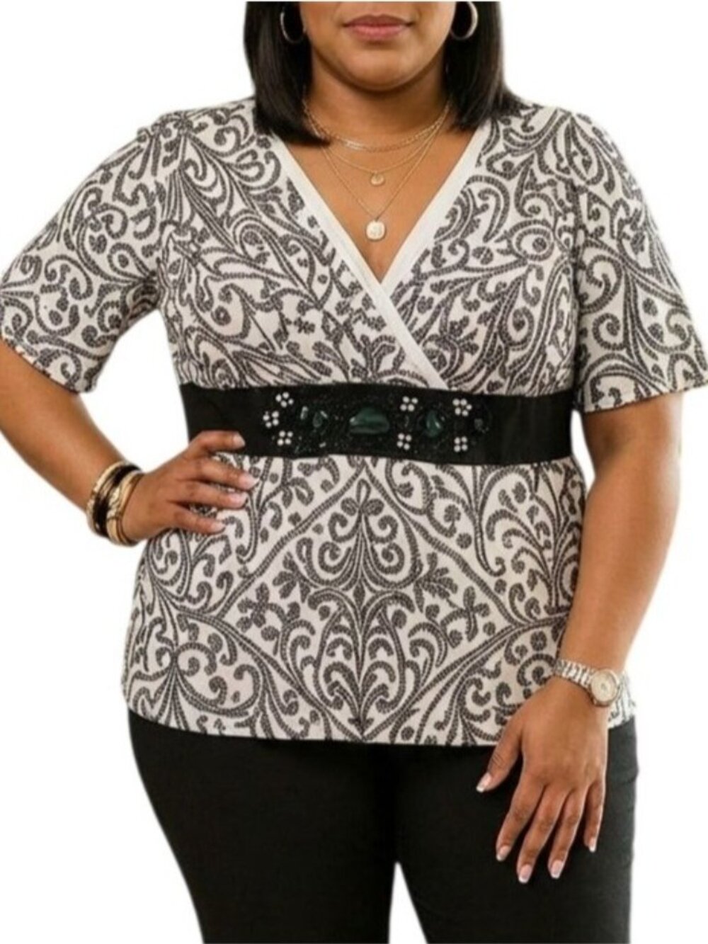 Lane Bryant Plus Size 18/20 Top Wrap Style Printed Embellished Waistband